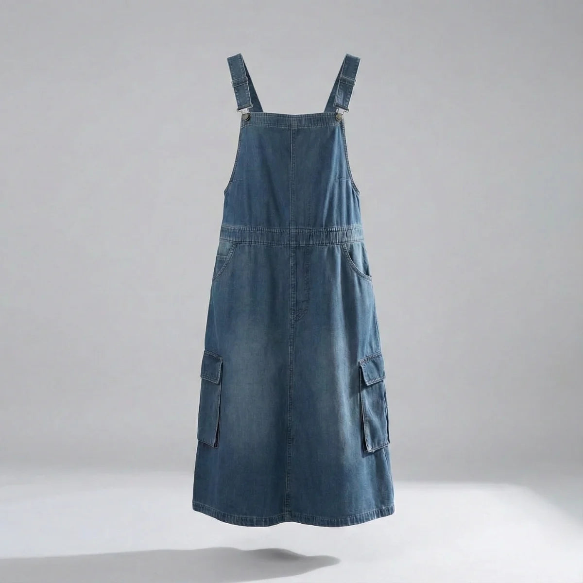 Gardaly Locker geschnittenes Denim-Latzkleid