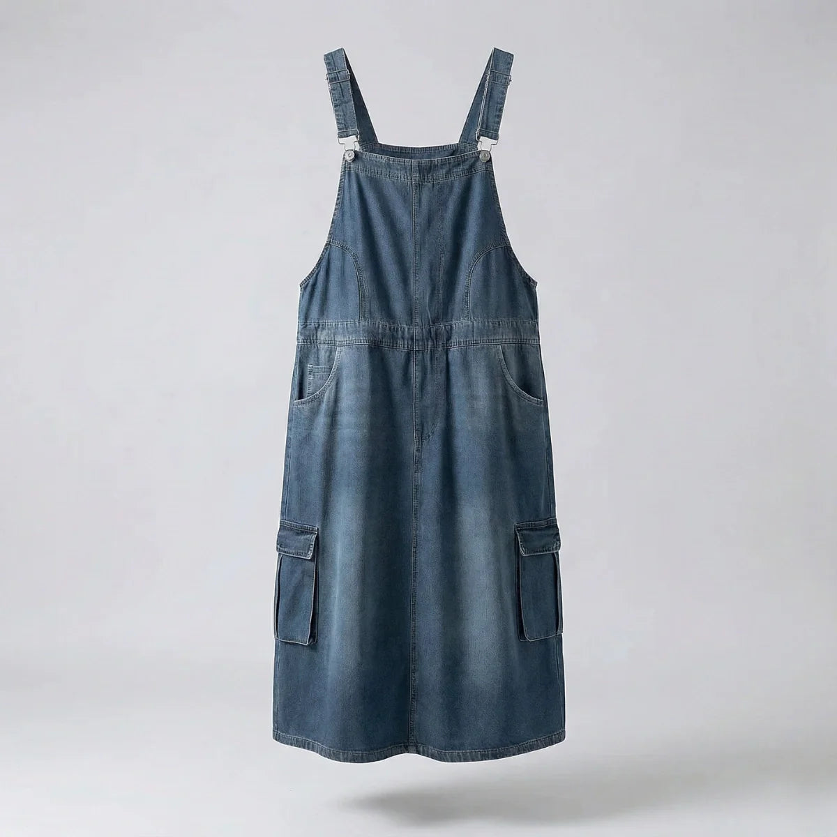 Gardaly Locker geschnittenes Denim-Latzkleid