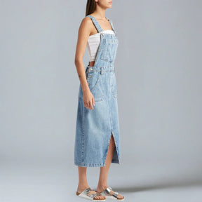 Gardaly Denim-Latzkleid mit Frontschlitz