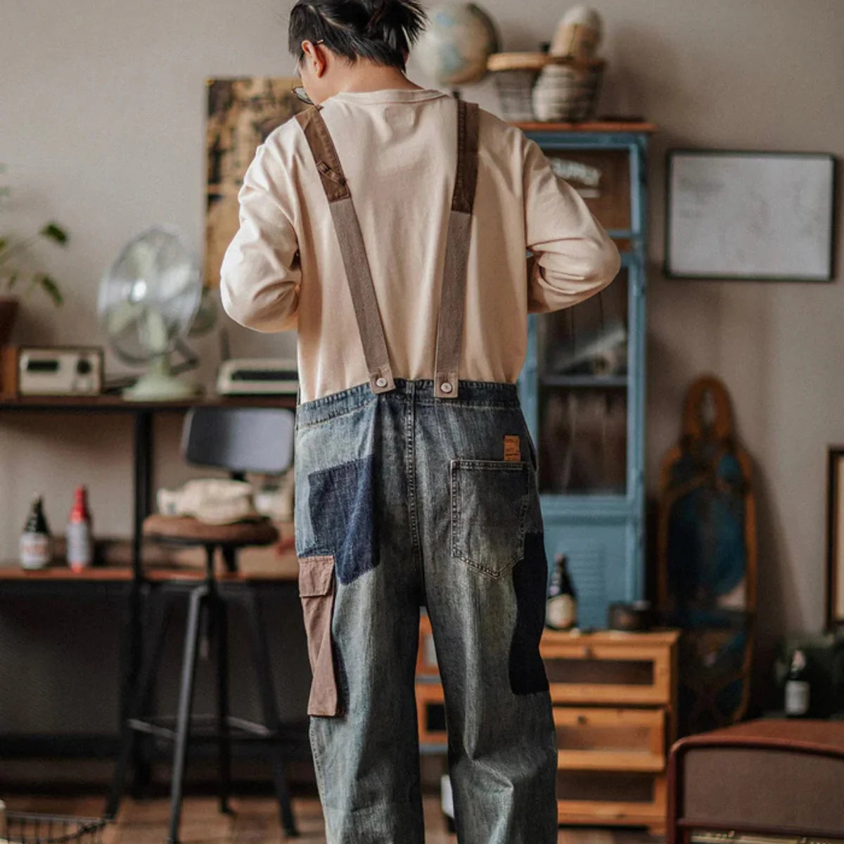 Gardaly Denim-Latzhose mit Kontrastpaneelen