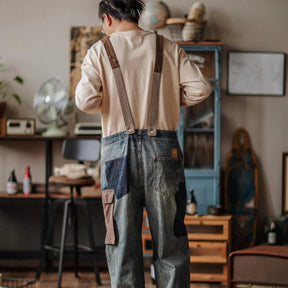 Gardaly Denim-Latzhose mit Kontrastpaneelen