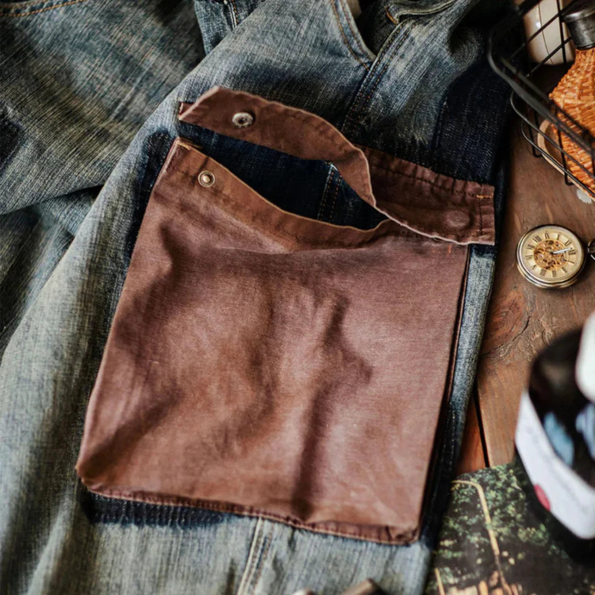 Gardaly Denim-Latzhose mit Kontrastpaneelen