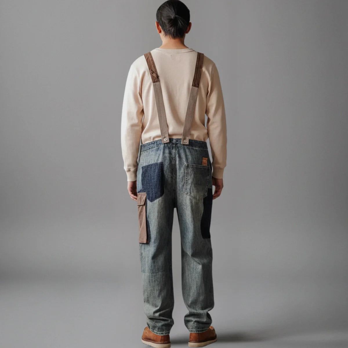 Gardaly Denim-Latzhose mit Kontrastpaneelen