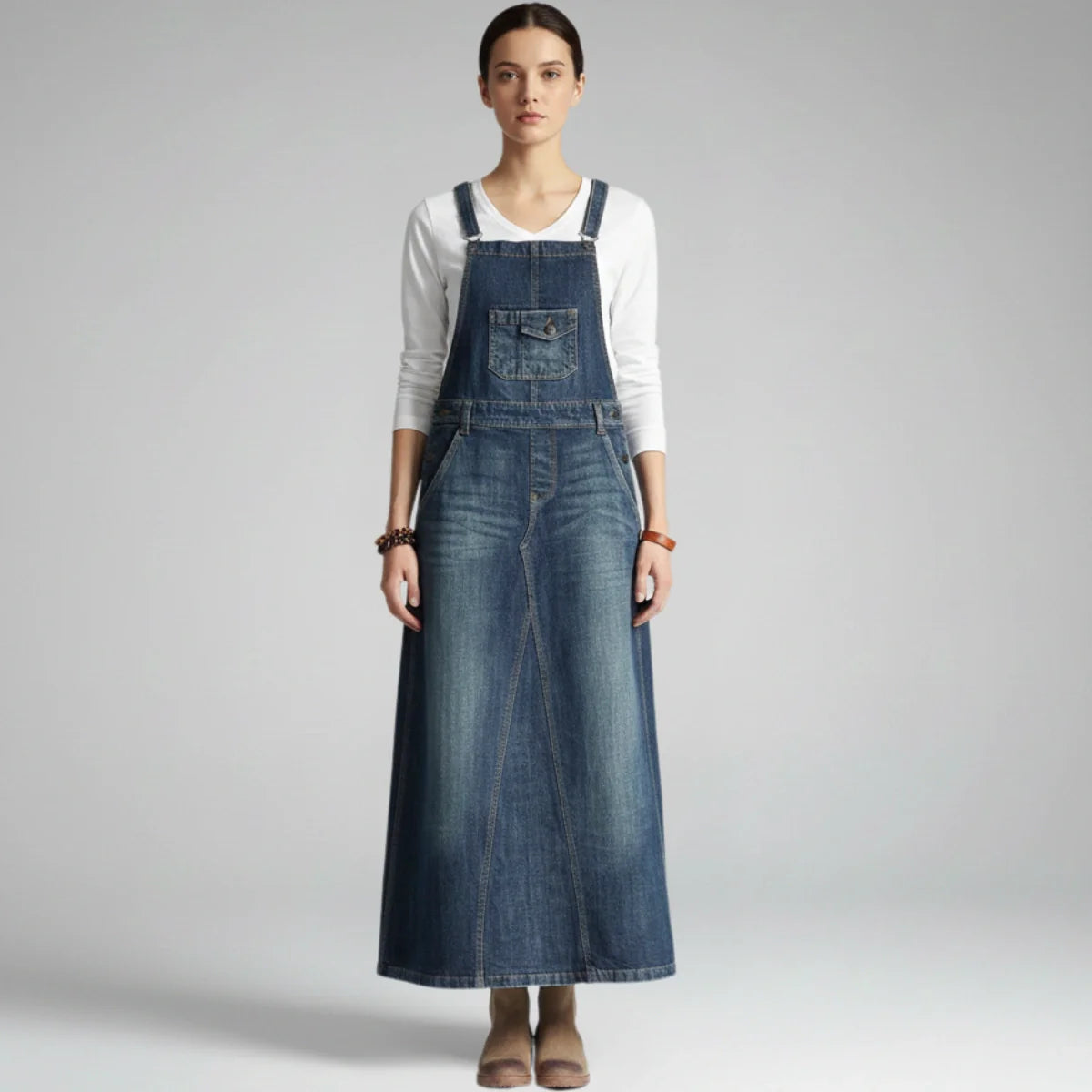Gardaly Heritage Denim-Latzkleid mit Rückenschlitz