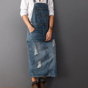 Gardaly Distressed-Denim-Latzkleid mit Rückenschlitz