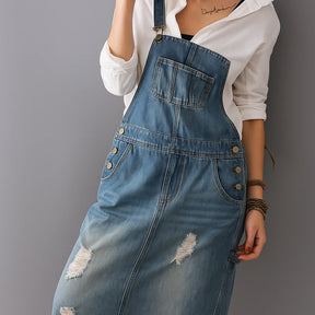 Gardaly Distressed-Denim-Latzkleid mit Rückenschlitz