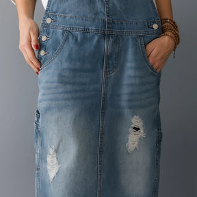 Gardaly Distressed-Denim-Latzkleid mit Rückenschlitz