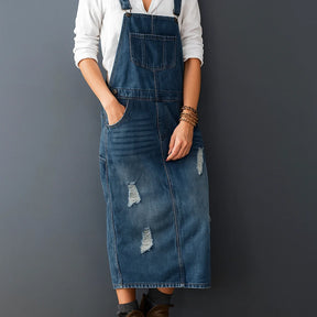 Gardaly Distressed-Denim-Latzkleid mit Rückenschlitz