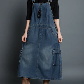 Gardaly Locker geschnittenes Denim-Latzkleid