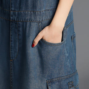 Gardaly Locker geschnittenes Denim-Latzkleid