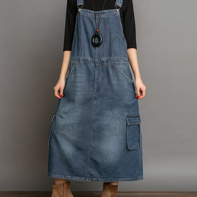 Gardaly Locker geschnittenes Denim-Latzkleid