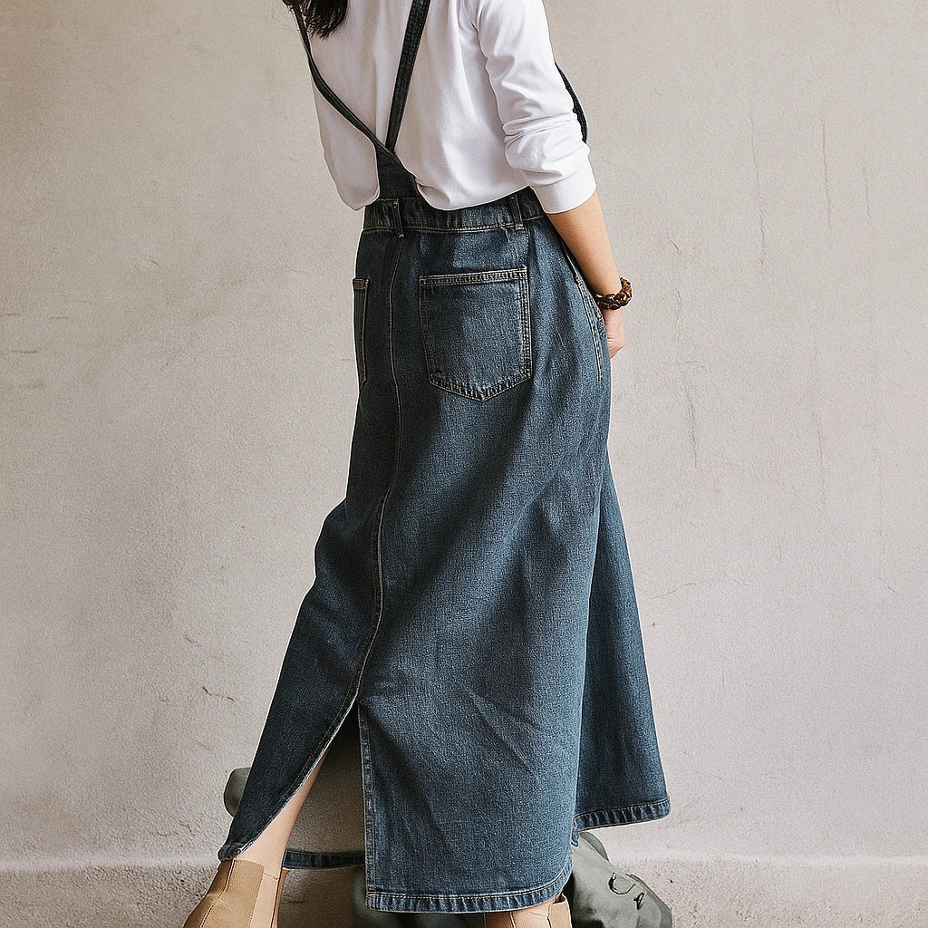 Gardaly Heritage Denim-Latzkleid mit Rückenschlitz