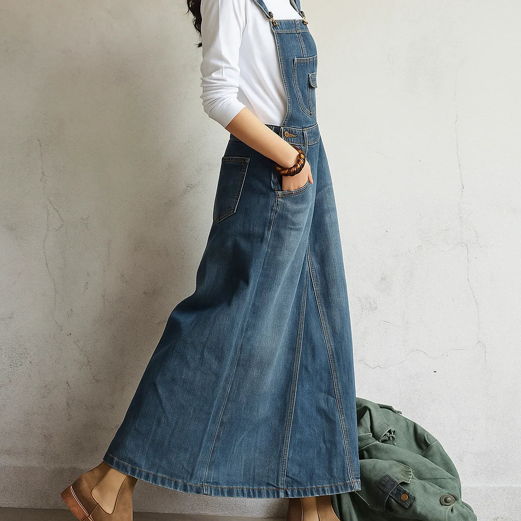 Gardaly Heritage Denim-Latzkleid mit Rückenschlitz