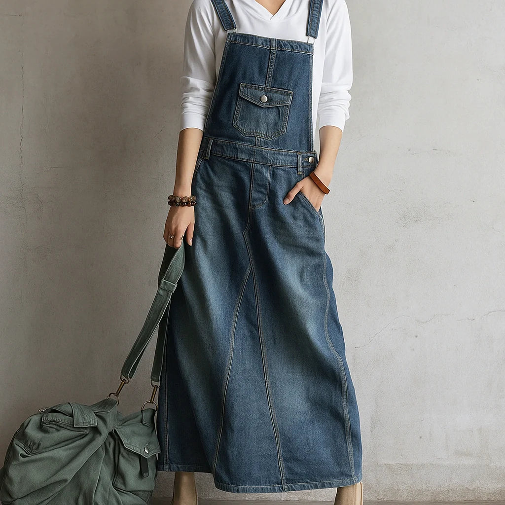 Gardaly Heritage Denim-Latzkleid mit Rückenschlitz