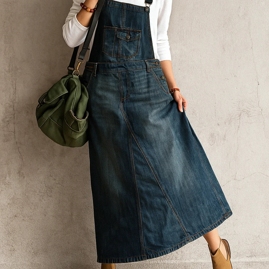 Gardaly Heritage Denim-Latzkleid mit Rückenschlitz
