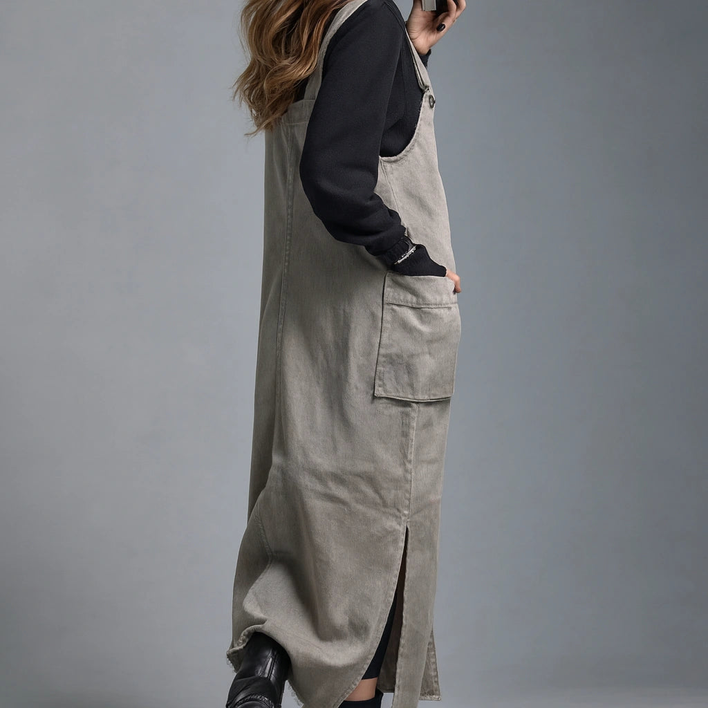 Gardaly Meadow Lässige Trägerkleid-Latzhose mit seitlichen Schlitzen