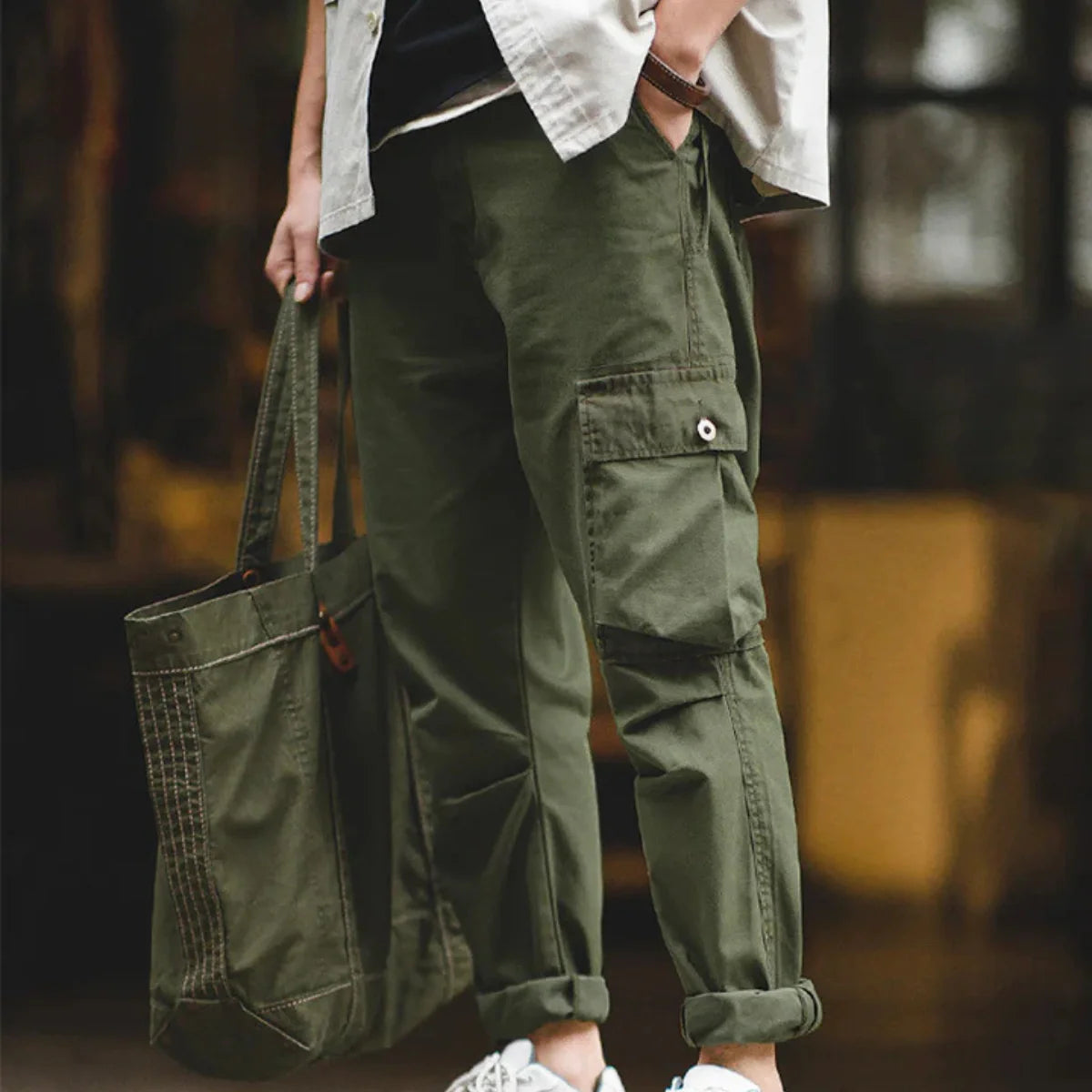 Herren Cargo-Hose – Asymmetrisches Taschendesign, Slim Fit