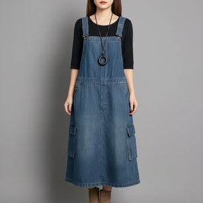Gardaly Locker geschnittenes Denim-Latzkleid