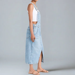 Gardaly Denim-Latzkleid mit Frontschlitz