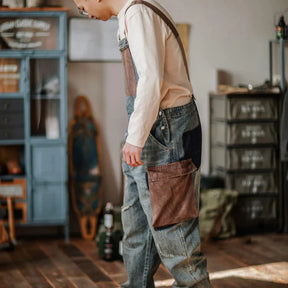 Gardaly Denim-Latzhose mit Kontrastpaneelen