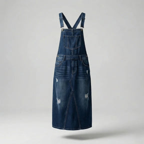 Gardaly Distressed-Denim-Latzkleid mit Rückenschlitz