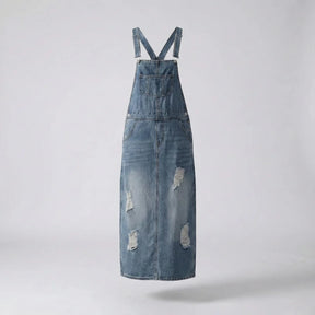 Gardaly Distressed-Denim-Latzkleid mit Rückenschlitz