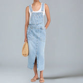 Gardaly Denim-Latzkleid mit Frontschlitz