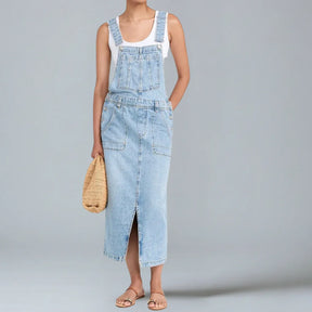 Gardaly Denim-Latzkleid mit Frontschlitz